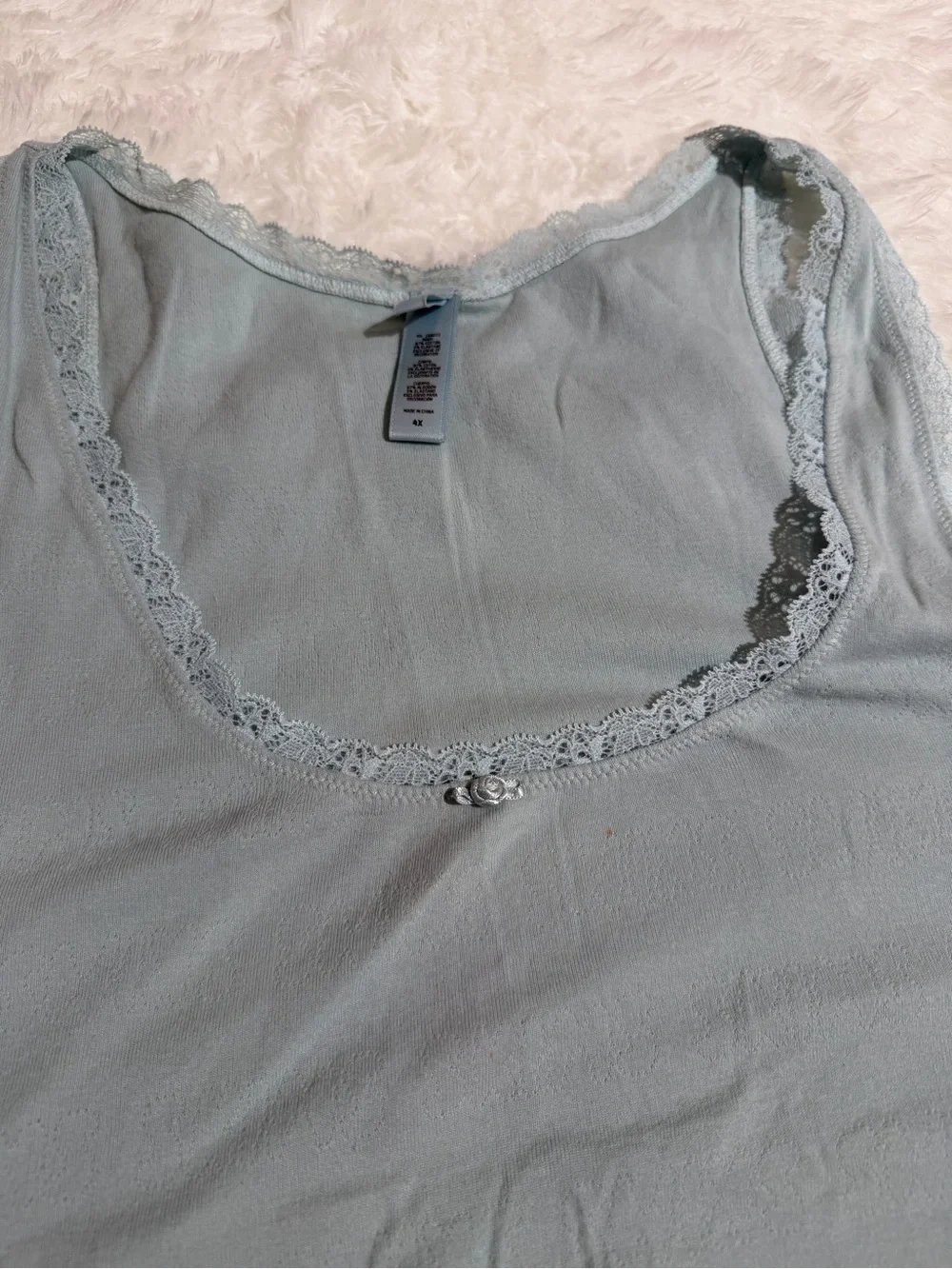 SKIMS 4X Matching Lace Pajama Set Pointelle Shorts Tank Top Light Blue Soft Cute